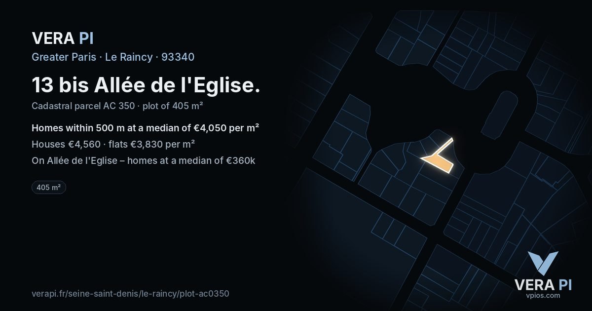 13 bis Allée de l'Eglise, Le Raincy at night – the plot lit, the parcels around coloured by the prices near them