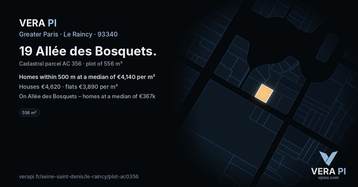 19 Allée des Bosquets, Le Raincy at night – the plot lit, the parcels around coloured by the prices near them