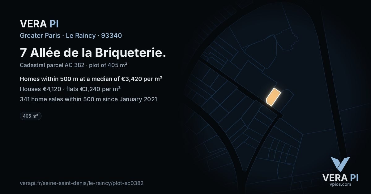 7 Allée de la Briqueterie, Le Raincy at night – the plot lit, the parcels around coloured by the prices near them