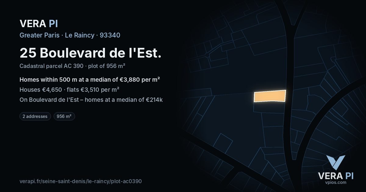 25 Boulevard de l'Est, Le Raincy at night – the plot lit, the parcels around coloured by the prices near them