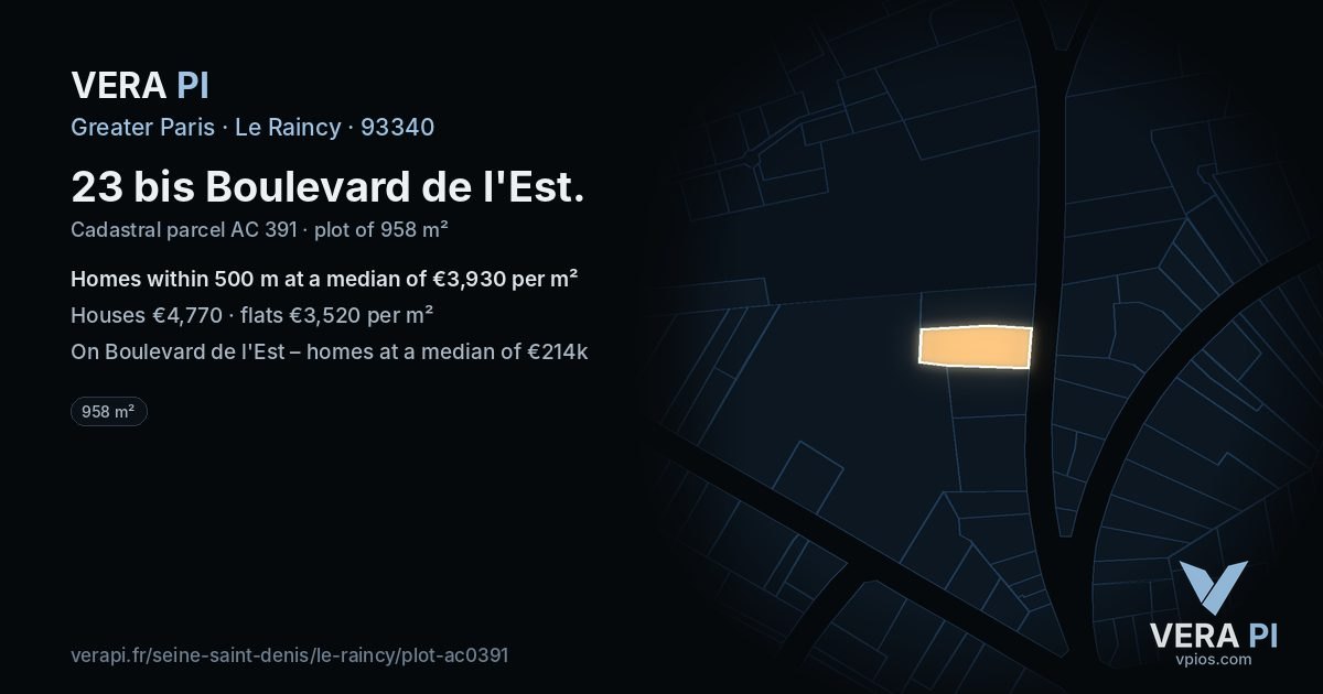 23 bis Boulevard de l'Est, Le Raincy at night – the plot lit, the parcels around coloured by the prices near them