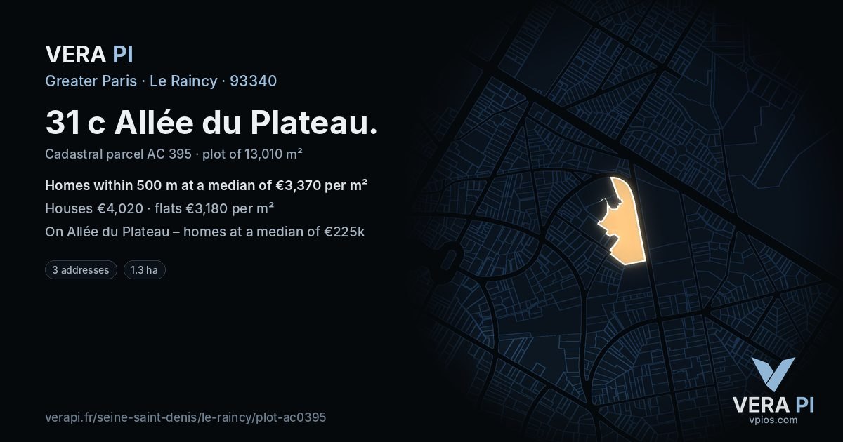 31 c Allée du Plateau, Le Raincy at night – the plot lit, the parcels around coloured by the prices near them