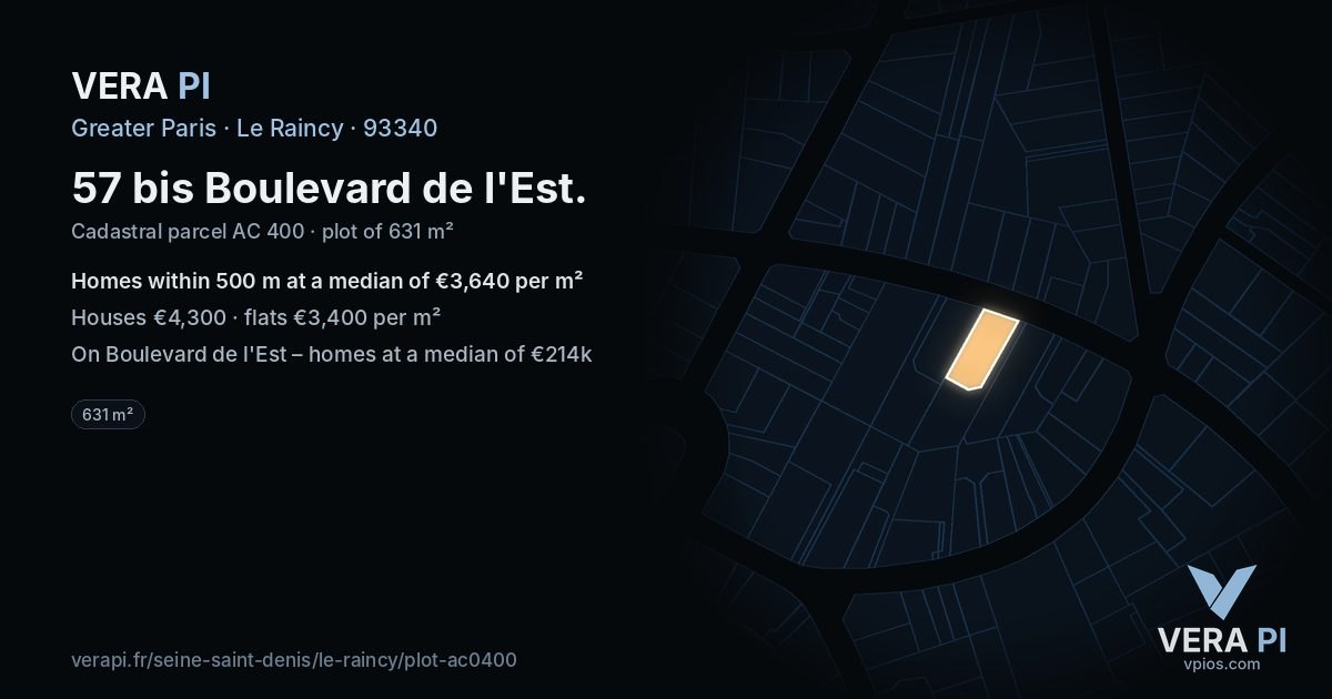 57 bis Boulevard de l'Est, Le Raincy at night – the plot lit, the parcels around coloured by the prices near them