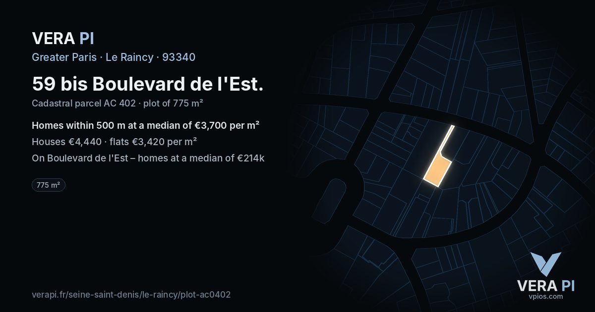 59 bis Boulevard de l'Est, Le Raincy at night – the plot lit, the parcels around coloured by the prices near them