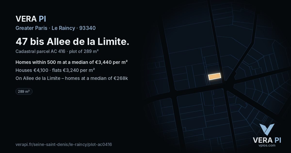 47 bis Allee de la Limite, Le Raincy at night – the plot lit, the parcels around coloured by the prices near them