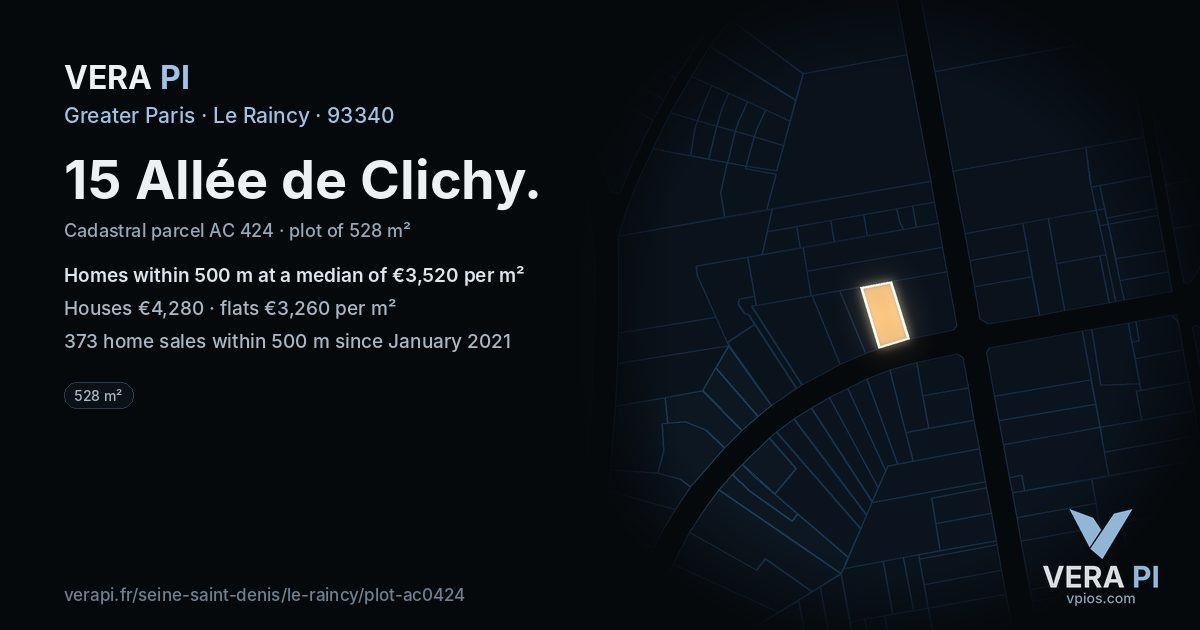 15 Allée de Clichy, Le Raincy at night – the plot lit, the parcels around coloured by the prices near them