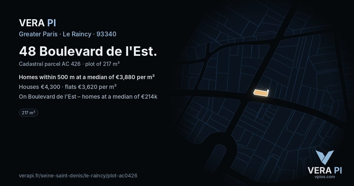 48 Boulevard de l'Est, Le Raincy at night – the plot lit, the parcels around coloured by the prices near them