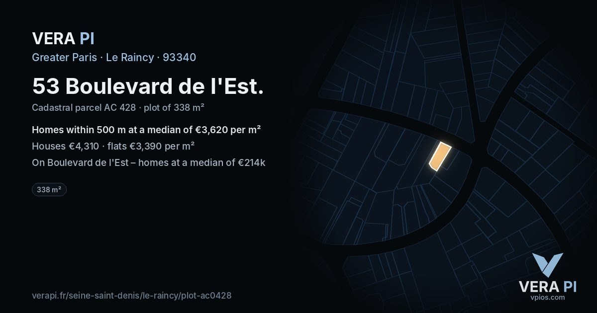 53 Boulevard de l'Est, Le Raincy at night – the plot lit, the parcels around coloured by the prices near them