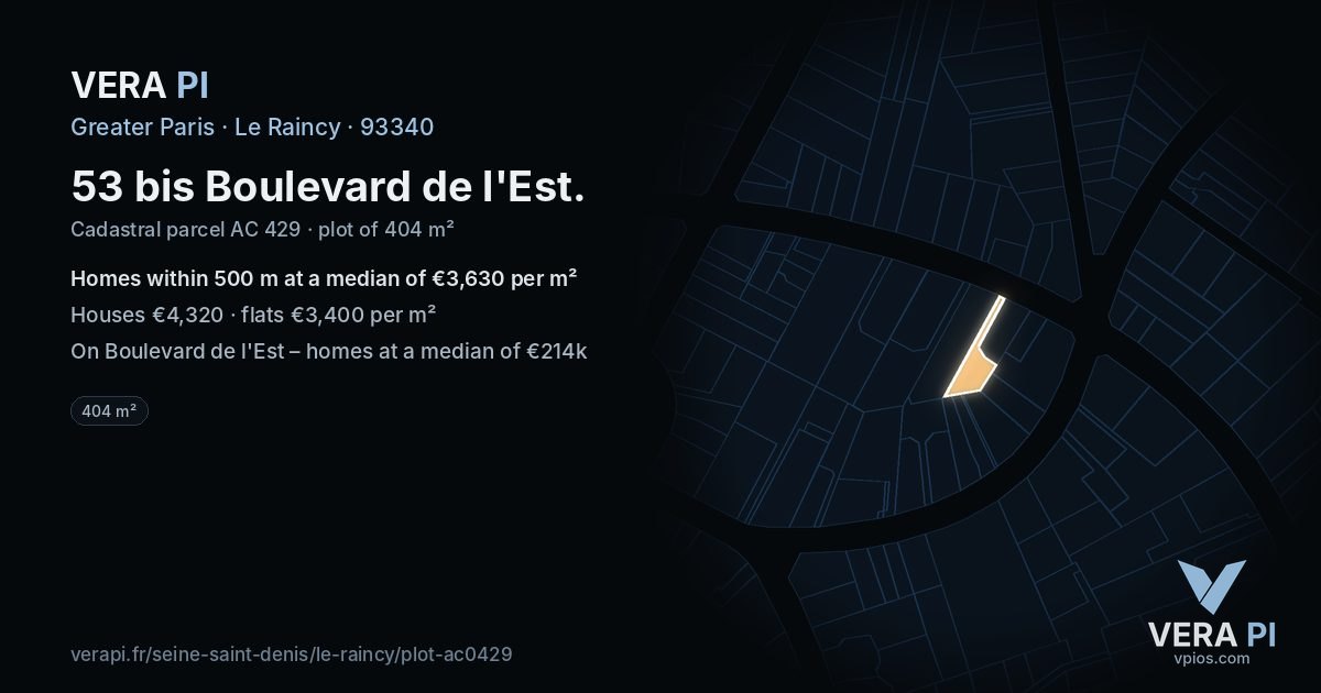 53 bis Boulevard de l'Est, Le Raincy at night – the plot lit, the parcels around coloured by the prices near them