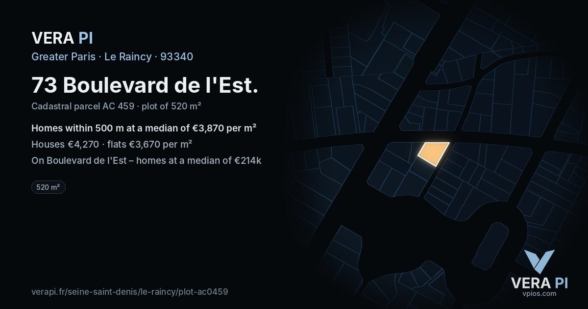 73 Boulevard de l'Est, Le Raincy at night – the plot lit, the parcels around coloured by the prices near them