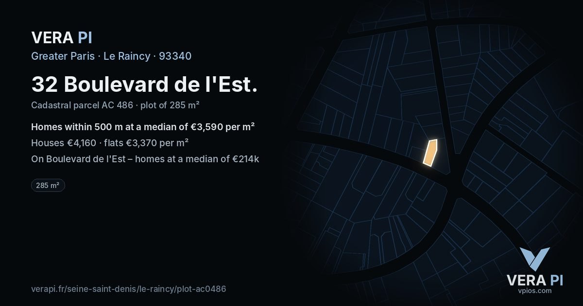 32 Boulevard de l'Est, Le Raincy at night – the plot lit, the parcels around coloured by the prices near them