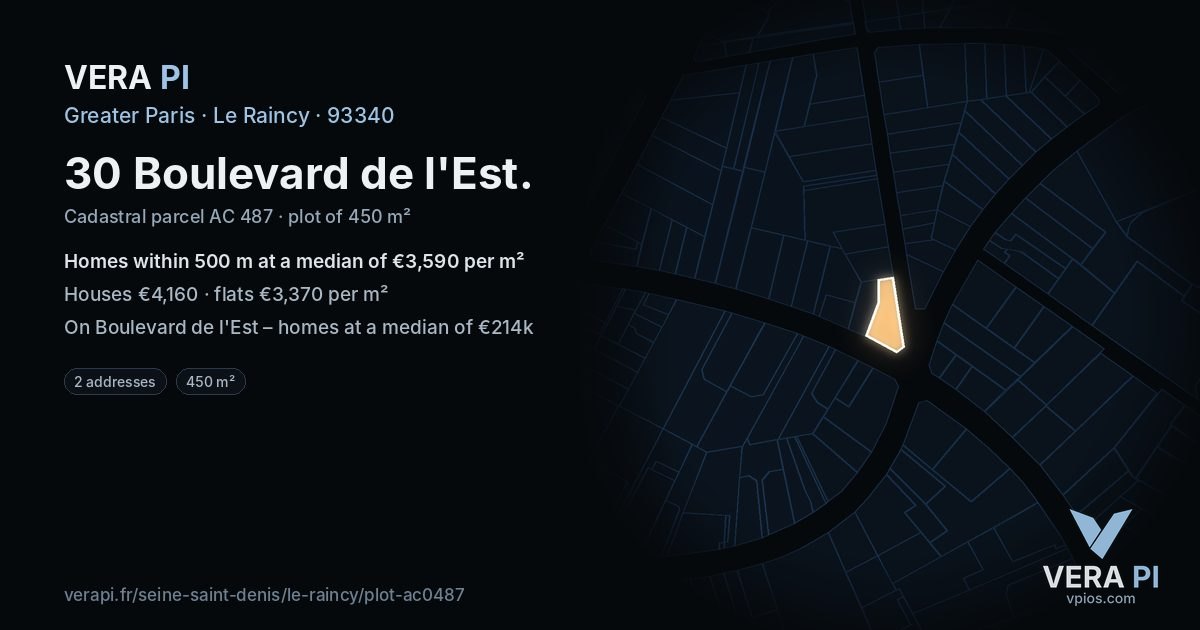 30 Boulevard de l'Est, Le Raincy at night – the plot lit, the parcels around coloured by the prices near them