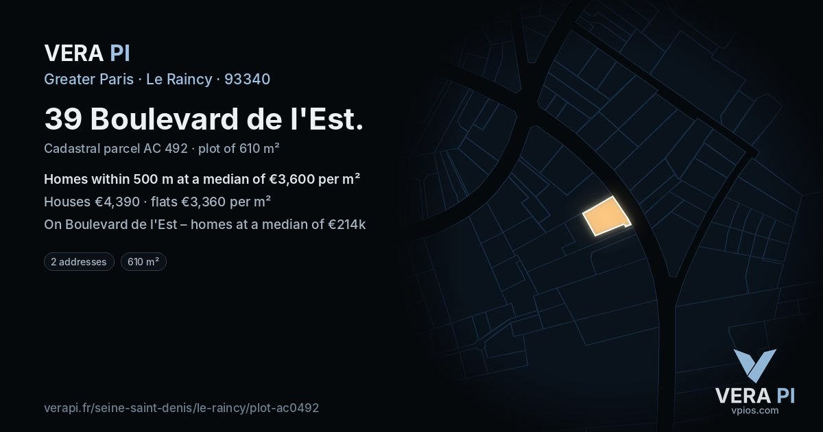 39 Boulevard de l'Est, Le Raincy at night – the plot lit, the parcels around coloured by the prices near them