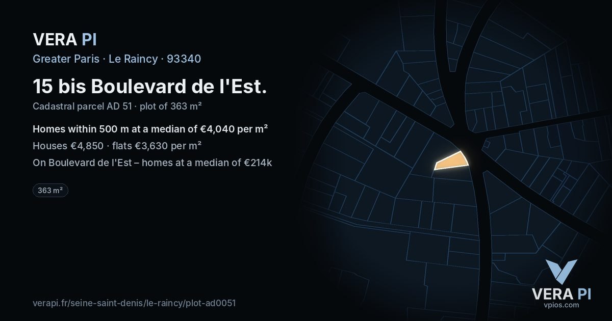 15 bis Boulevard de l'Est, Le Raincy at night – the plot lit, the parcels around coloured by the prices near them