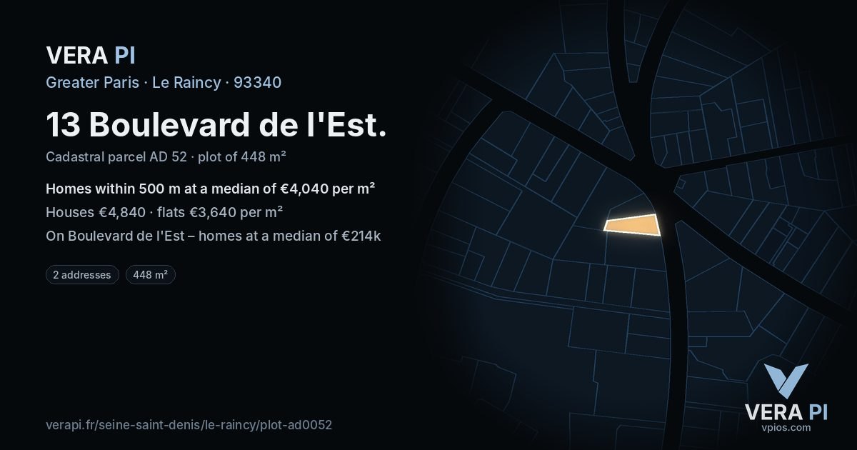 13 Boulevard de l'Est, Le Raincy at night – the plot lit, the parcels around coloured by the prices near them
