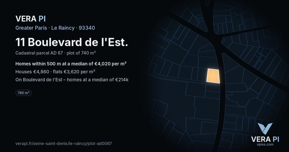 11 Boulevard de l'Est, Le Raincy at night – the plot lit, the parcels around coloured by the prices near them