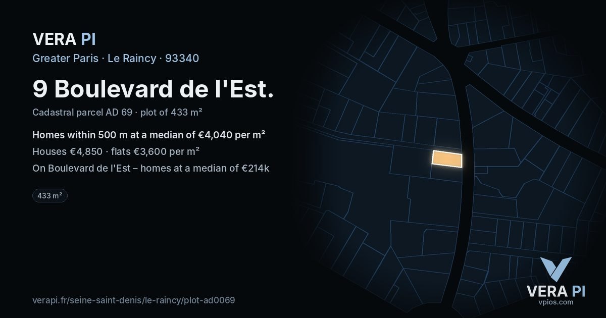 9 Boulevard de l'Est, Le Raincy at night – the plot lit, the parcels around coloured by the prices near them