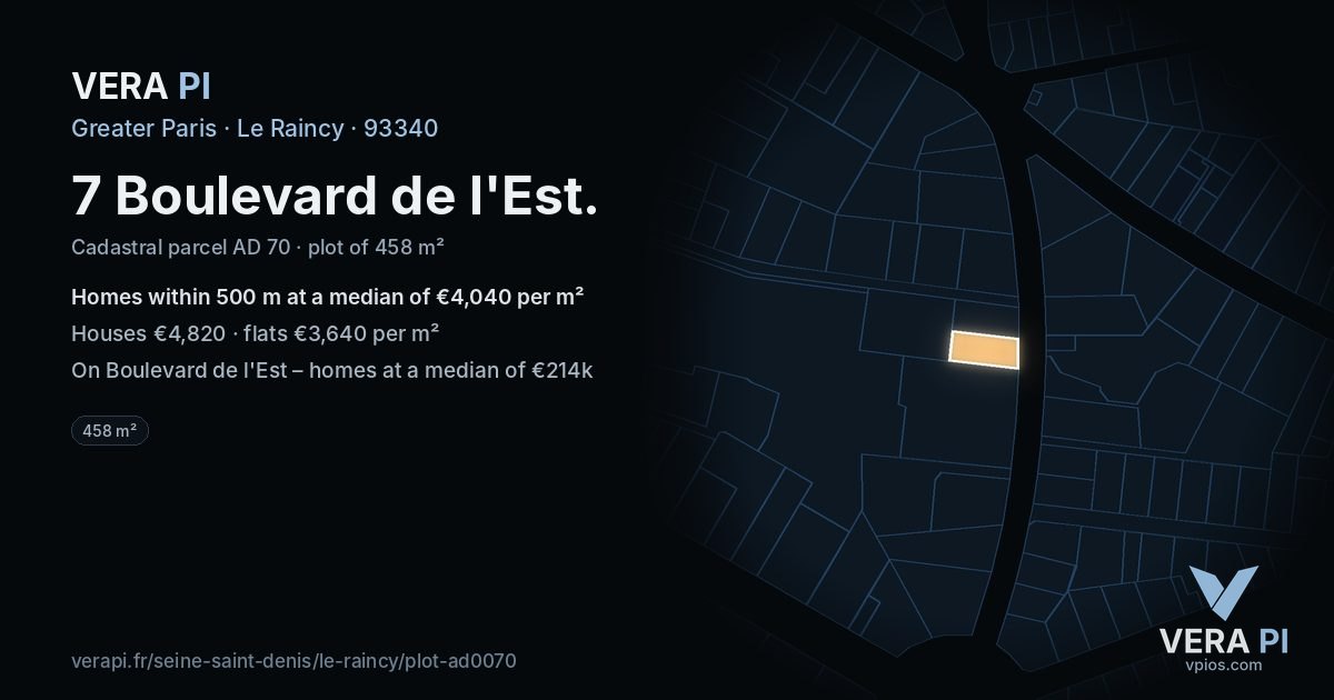 7 Boulevard de l'Est, Le Raincy at night – the plot lit, the parcels around coloured by the prices near them
