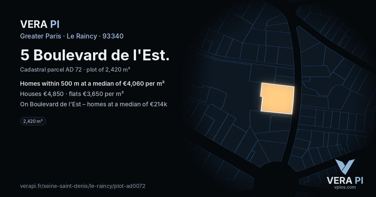 5 Boulevard de l'Est, Le Raincy at night – the plot lit, the parcels around coloured by the prices near them