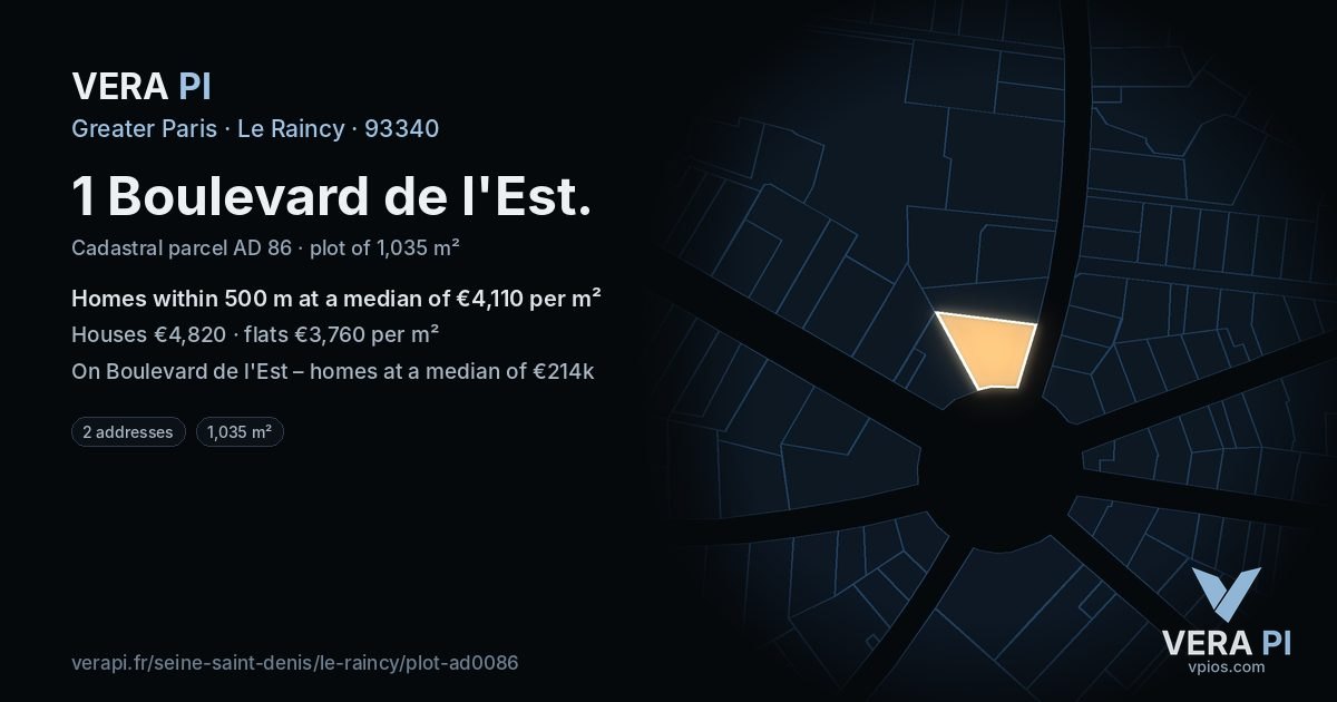 1 Boulevard de l'Est, Le Raincy at night – the plot lit, the parcels around coloured by the prices near them