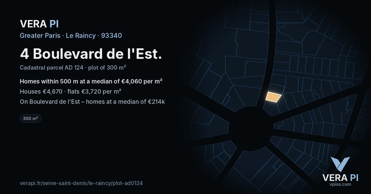 4 Boulevard de l'Est, Le Raincy at night – the plot lit, the parcels around coloured by the prices near them