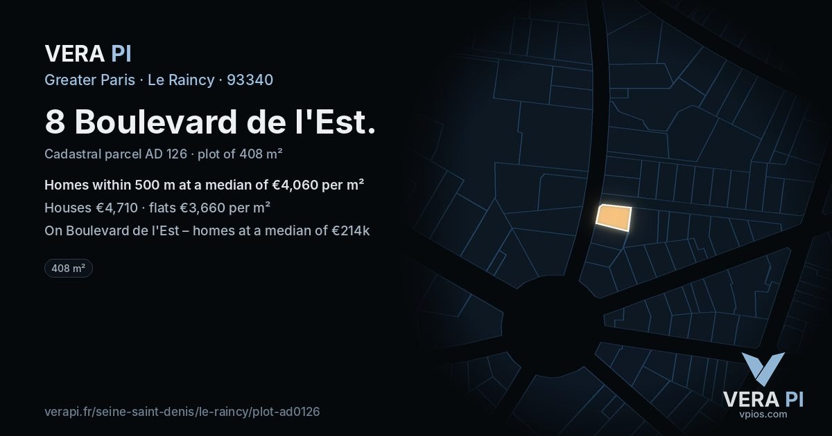 8 Boulevard de l'Est, Le Raincy at night – the plot lit, the parcels around coloured by the prices near them