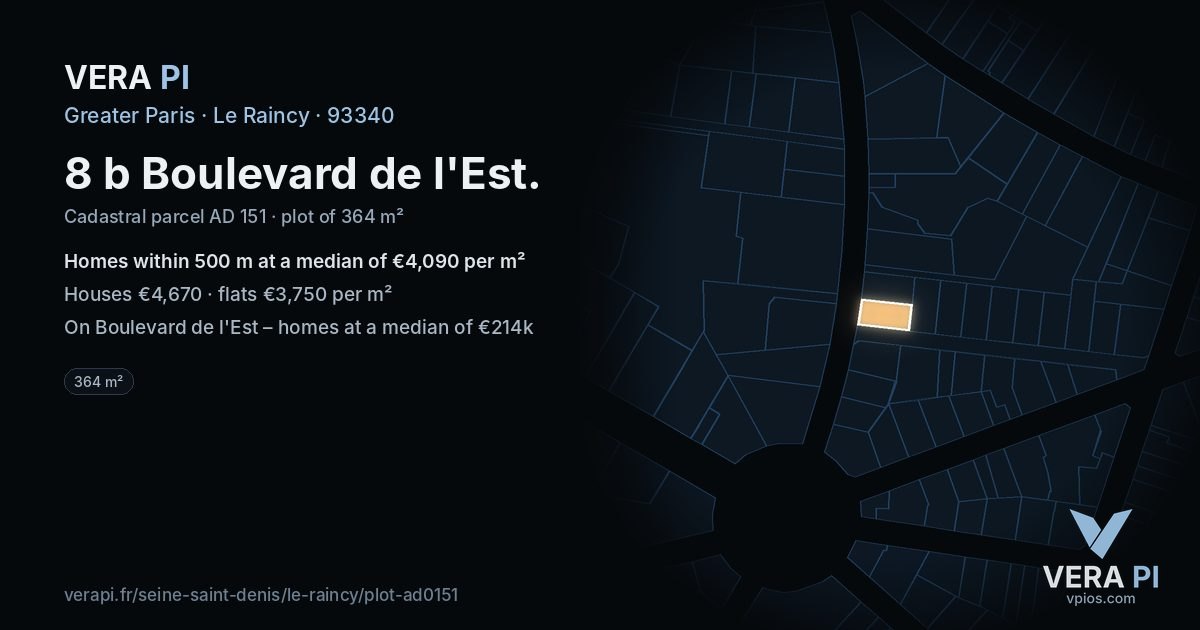 8 b Boulevard de l'Est, Le Raincy at night – the plot lit, the parcels around coloured by the prices near them