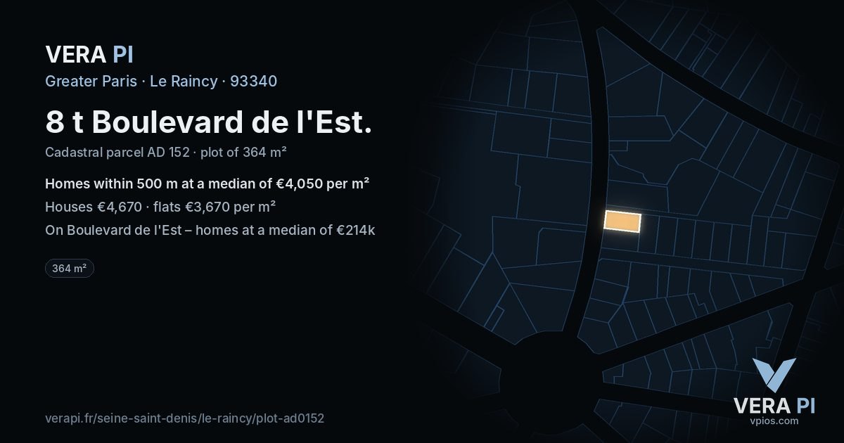 8 t Boulevard de l'Est, Le Raincy at night – the plot lit, the parcels around coloured by the prices near them