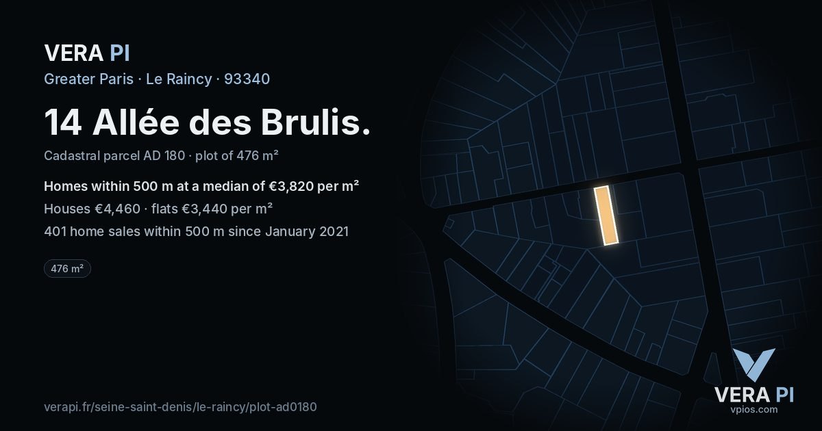 14 Allée des Brulis, Le Raincy at night – the plot lit, the parcels around coloured by the prices near them
