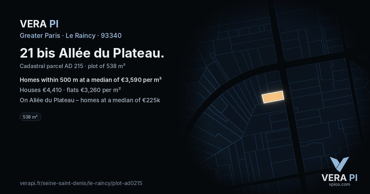 21 bis Allée du Plateau, Le Raincy at night – the plot lit, the parcels around coloured by the prices near them