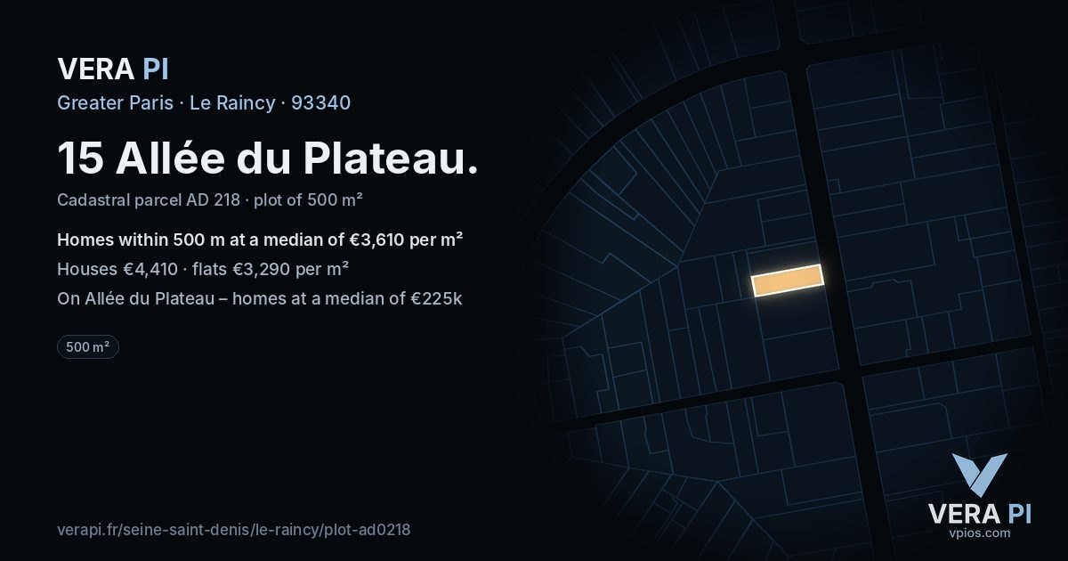 15 Allée du Plateau, Le Raincy at night – the plot lit, the parcels around coloured by the prices near them
