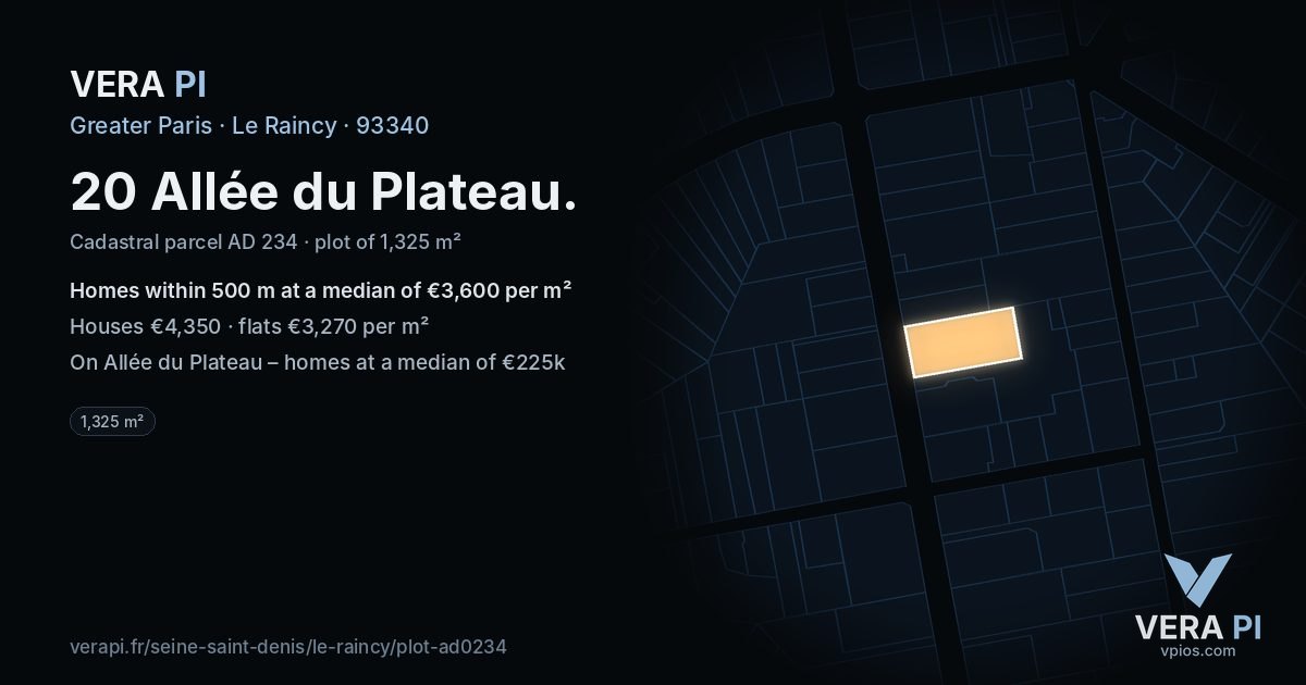 20 Allée du Plateau, Le Raincy at night – the plot lit, the parcels around coloured by the prices near them