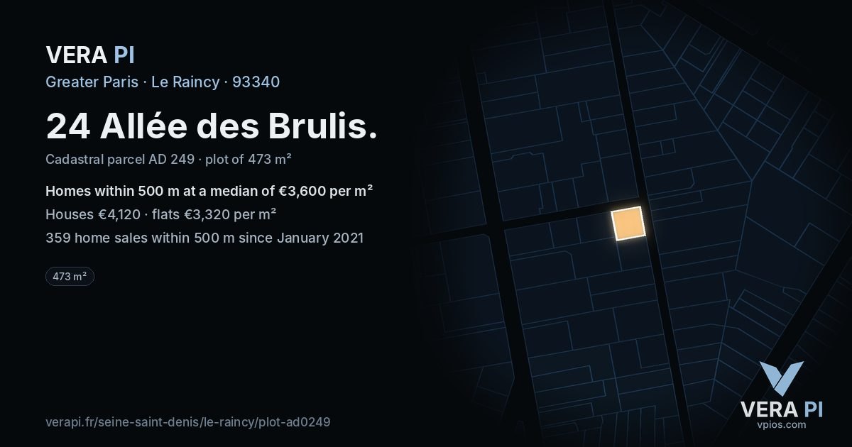 24 Allée des Brulis, Le Raincy at night – the plot lit, the parcels around coloured by the prices near them