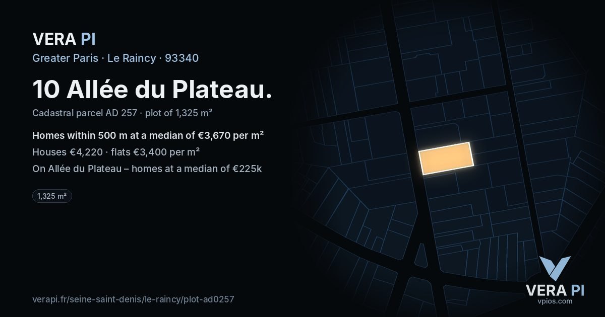 10 Allée du Plateau, Le Raincy at night – the plot lit, the parcels around coloured by the prices near them