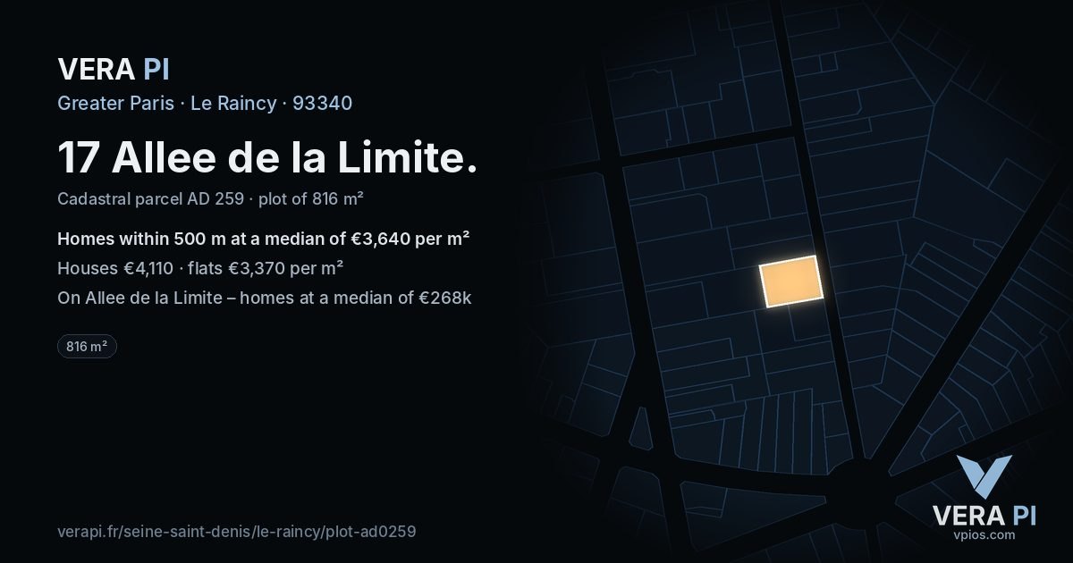 17 Allee de la Limite, Le Raincy at night – the plot lit, the parcels around coloured by the prices near them