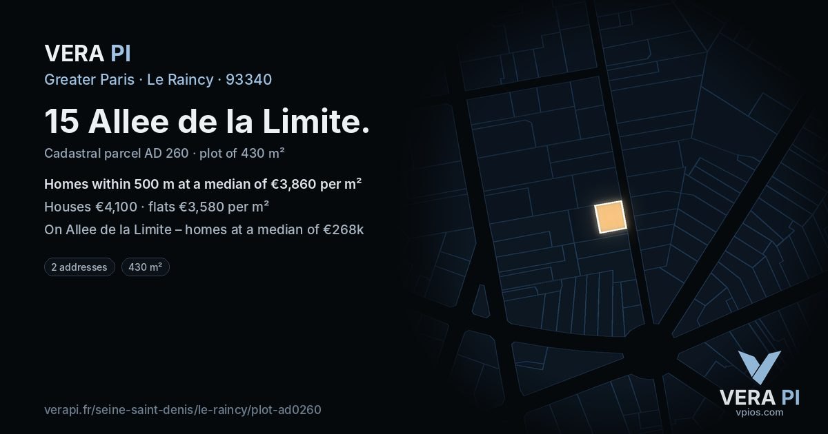 15 Allee de la Limite, Le Raincy at night – the plot lit, the parcels around coloured by the prices near them