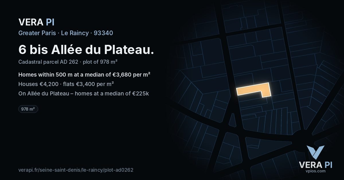 6 bis Allée du Plateau, Le Raincy at night – the plot lit, the parcels around coloured by the prices near them