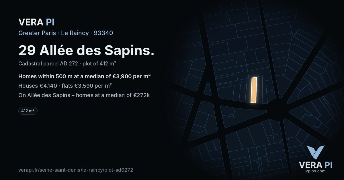 29 Allée des Sapins, Le Raincy at night – the plot lit, the parcels around coloured by the prices near them