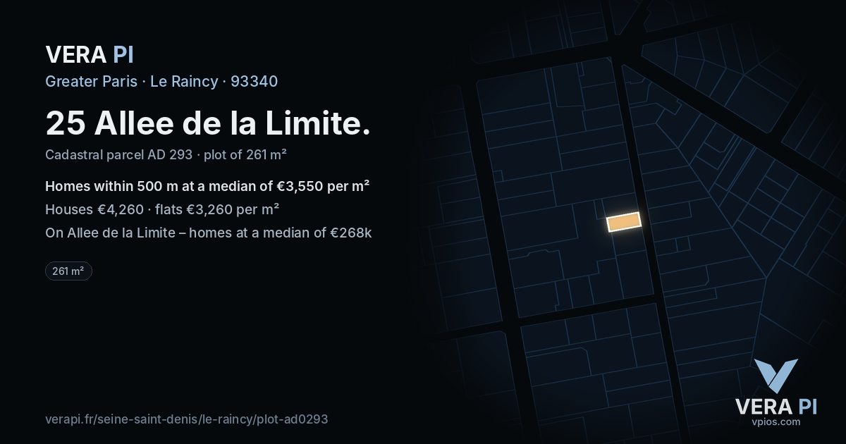 25 Allee de la Limite, Le Raincy at night – the plot lit, the parcels around coloured by the prices near them