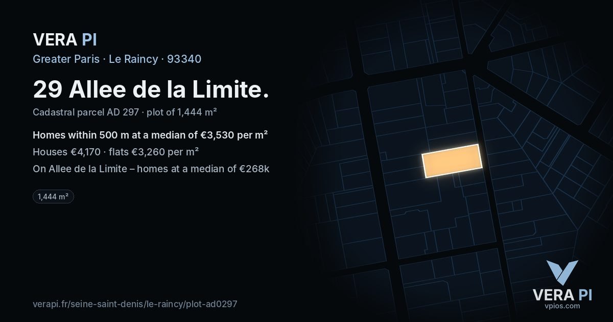 29 Allee de la Limite, Le Raincy at night – the plot lit, the parcels around coloured by the prices near them