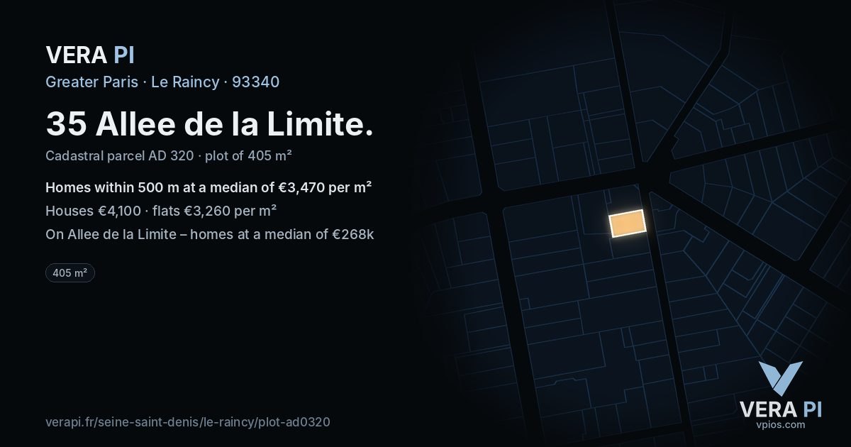 35 Allee de la Limite, Le Raincy at night – the plot lit, the parcels around coloured by the prices near them