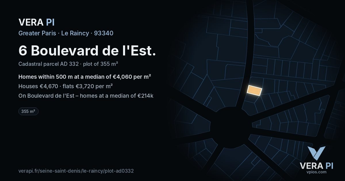 6 Boulevard de l'Est, Le Raincy at night – the plot lit, the parcels around coloured by the prices near them