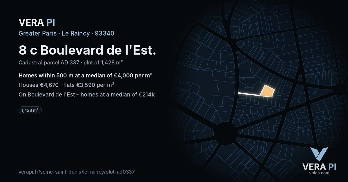 8 c Boulevard de l'Est, Le Raincy at night – the plot lit, the parcels around coloured by the prices near them