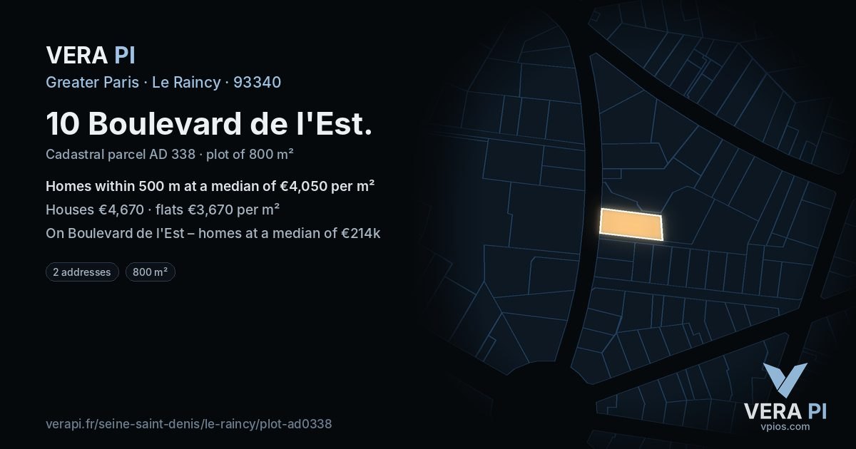10 Boulevard de l'Est, Le Raincy at night – the plot lit, the parcels around coloured by the prices near them