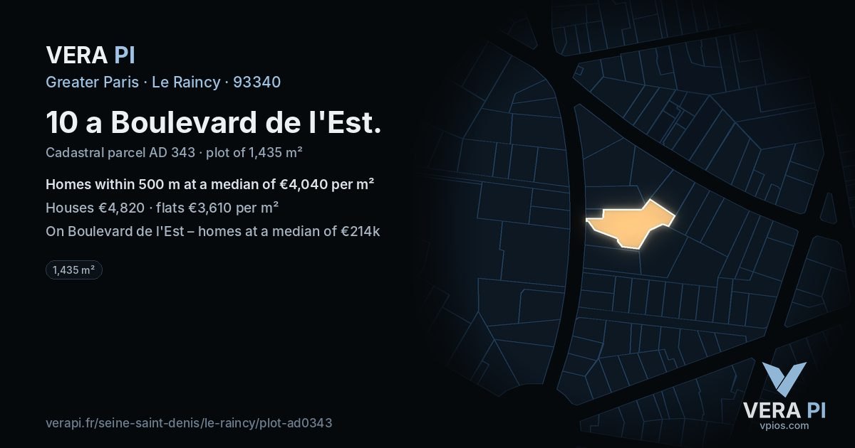 10 a Boulevard de l'Est, Le Raincy at night – the plot lit, the parcels around coloured by the prices near them