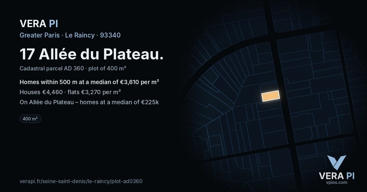 17 Allée du Plateau, Le Raincy at night – the plot lit, the parcels around coloured by the prices near them