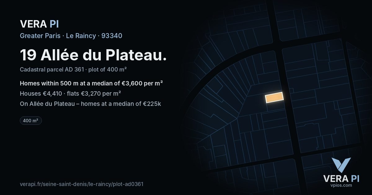 19 Allée du Plateau, Le Raincy at night – the plot lit, the parcels around coloured by the prices near them