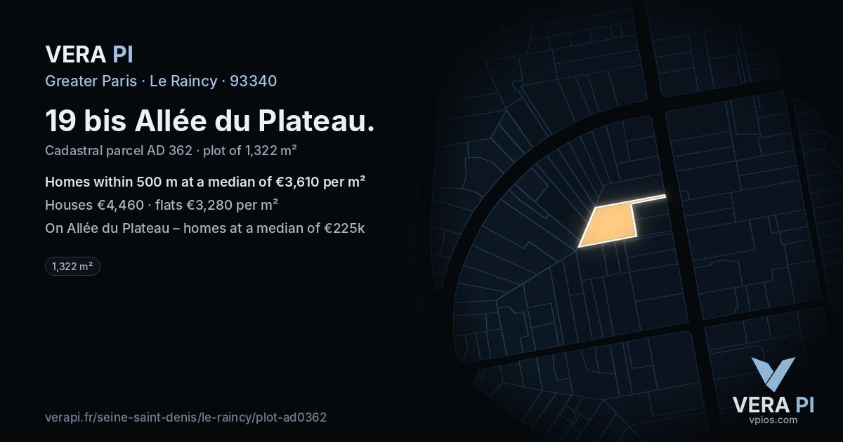 19 bis Allée du Plateau, Le Raincy at night – the plot lit, the parcels around coloured by the prices near them