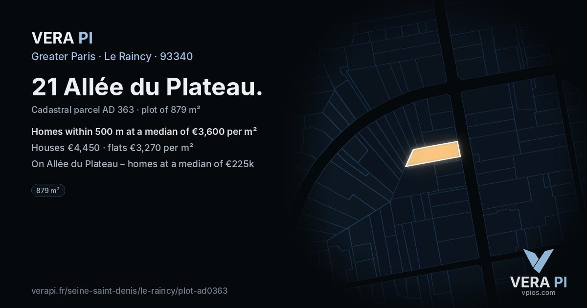 21 Allée du Plateau, Le Raincy at night – the plot lit, the parcels around coloured by the prices near them