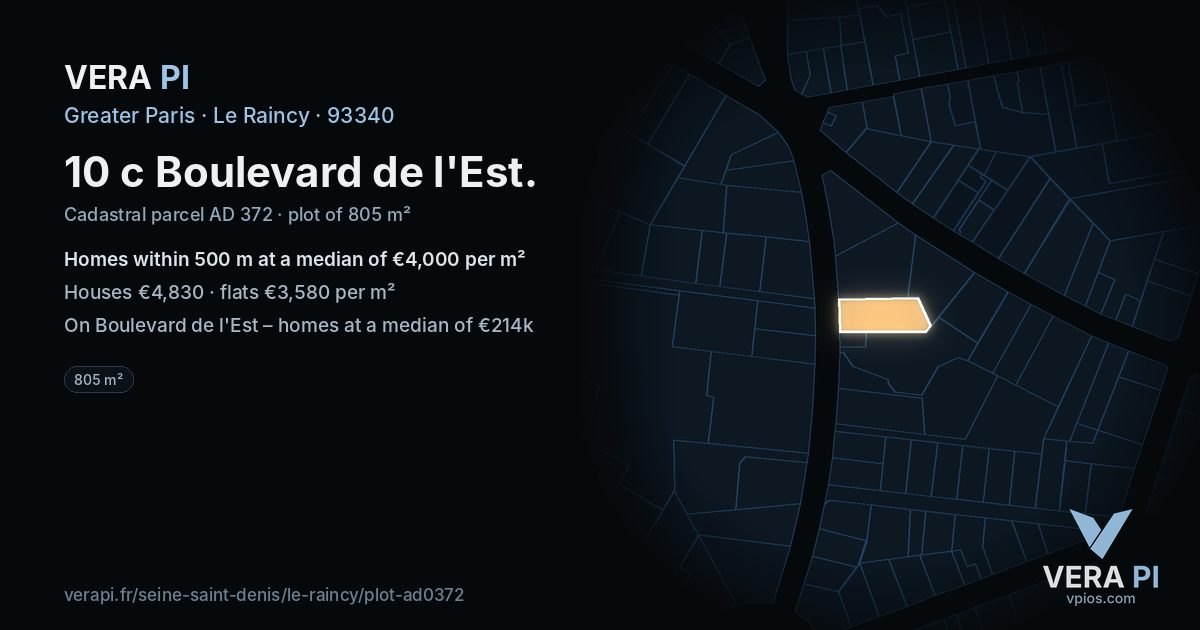 10 c Boulevard de l'Est, Le Raincy at night – the plot lit, the parcels around coloured by the prices near them